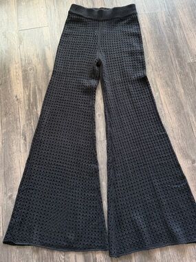 Black Wide-Leg Knit Flare Pants - Women's Stretch Knit